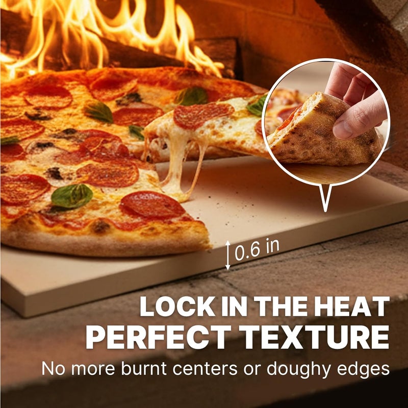 LAMPIZZERIA حجر بيتزا مستطيل 15"x12" للفرن والشواء والتخييم، حجر خبز كورديريت مع مقاومة عالية للحرارة - Image 3